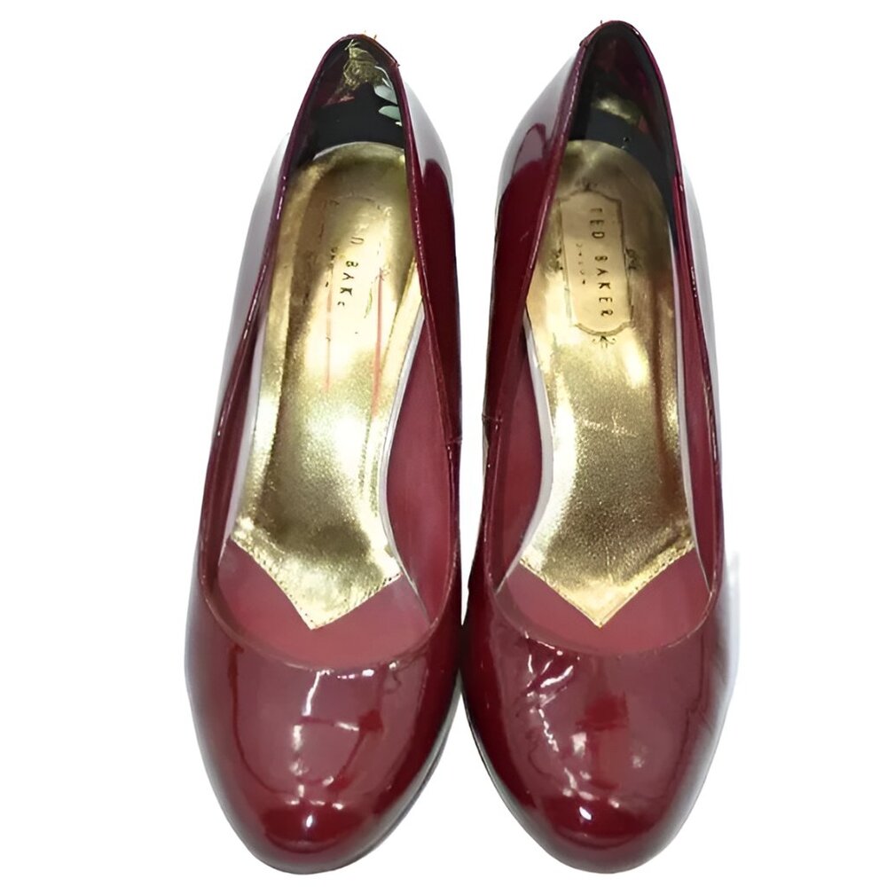 Ted Baker Cranberry Red Patent Leather Gold Dress Christmas Heels Pumps 40 9.5 - Picture 3 of 16
